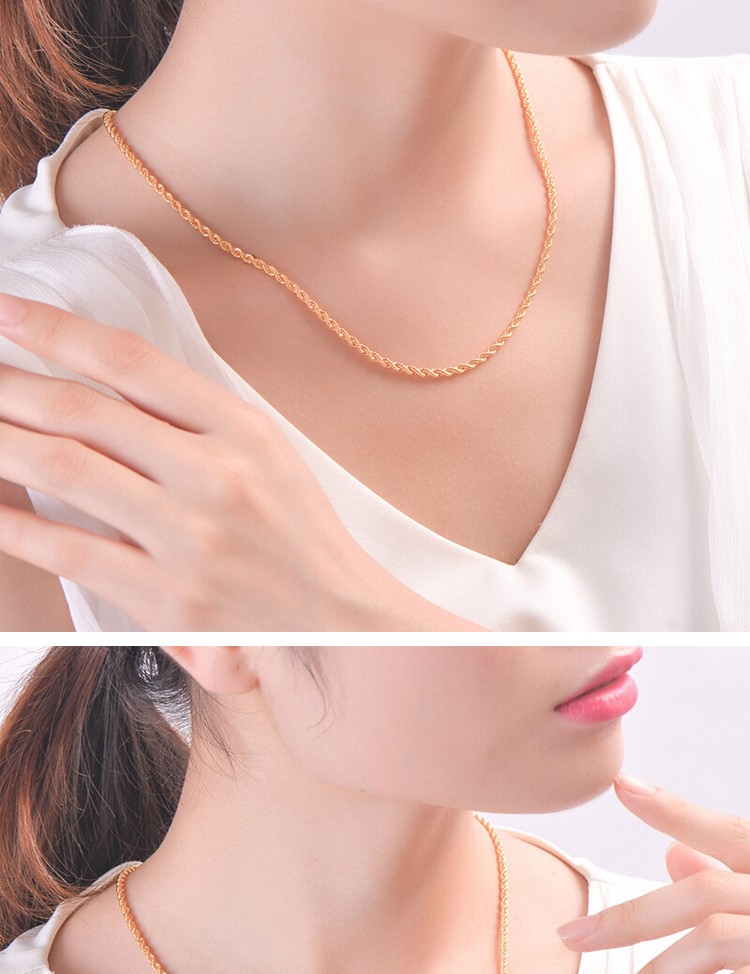 黄金实心项链足金9999麻花金项链男女款时尚牢固麻绳金链子吊坠配链