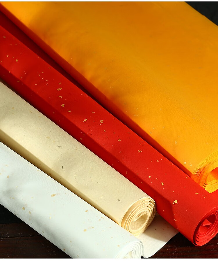 宣宓斋彩色洒金粉彩五色宣纸万年红洒金毛笔字书法创作专用佛教黄冷金