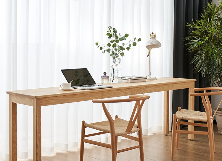 白蜡木窗边长书桌全实木原木长条桌电脑桌家用学生双人写字学习桌 主