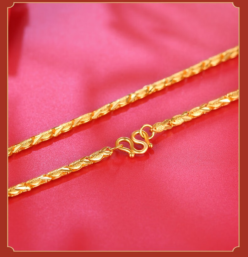 hicano/荟萃楼黄金项链小鱼项链女款足金锁骨链鱼骨项链送女友礼 约