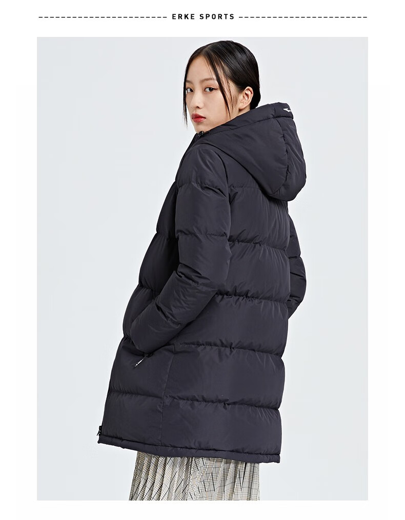 鸿星尔克羽绒服新款女士长款连帽防风时尚外套女雾粉xl