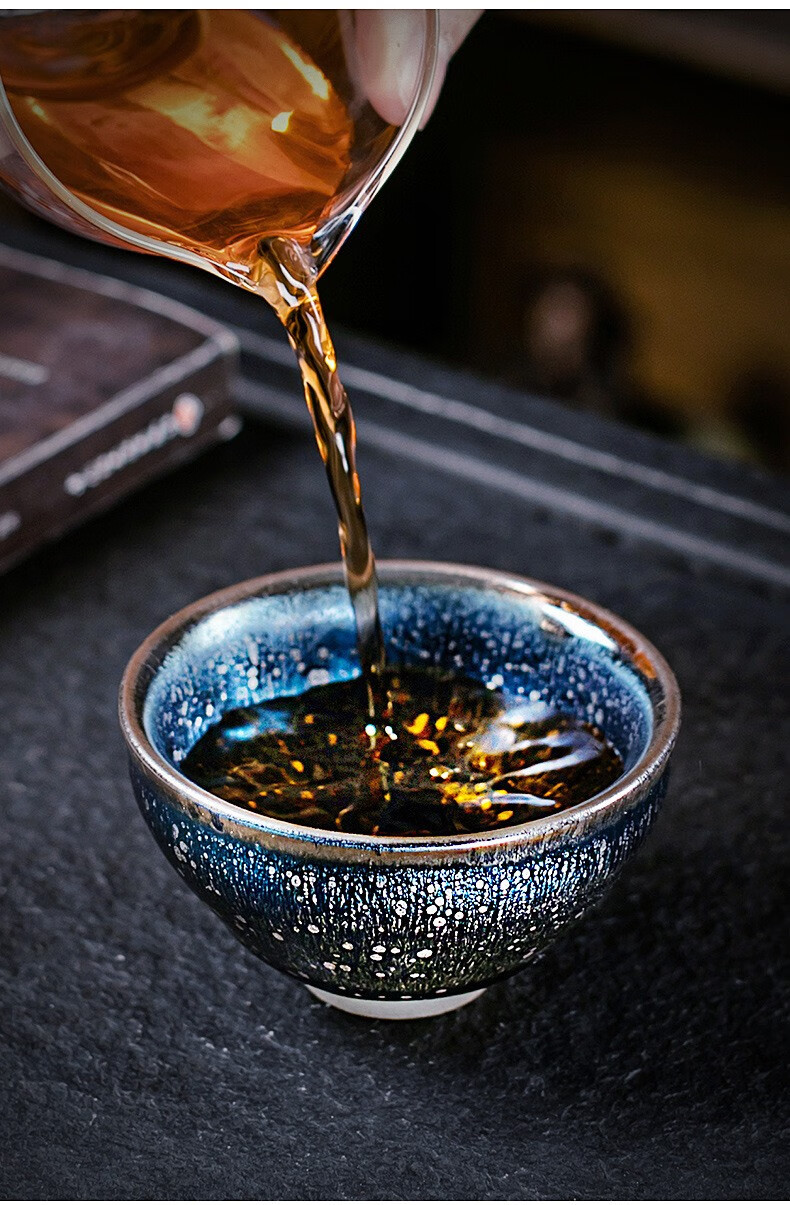 蓝色妖妃油滴盏茶杯天然原矿釉铁胎茶具杯子主人杯单杯黑釉陶瓷建 