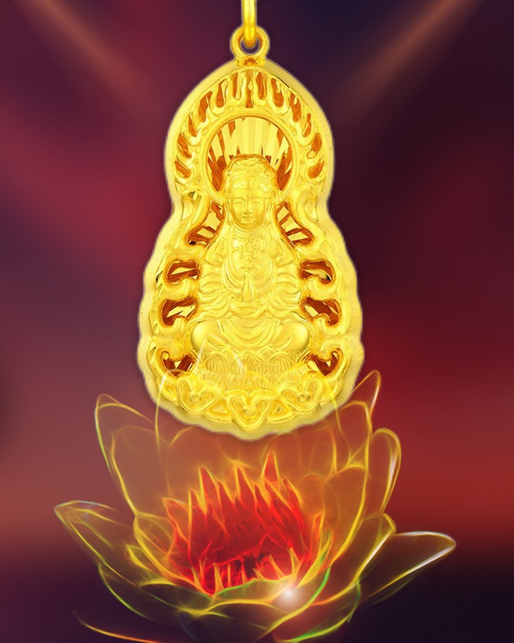 黄金观音吊坠足金9999火焰观音吊坠黄金吊坠男真金显大吊坠兆泰2341克