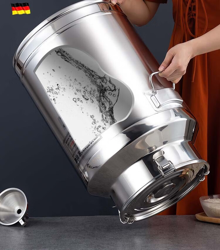 油桶密封防潮防虫不锈钢304加厚食用油30升家用带盖装酒桶牛奶桶密封