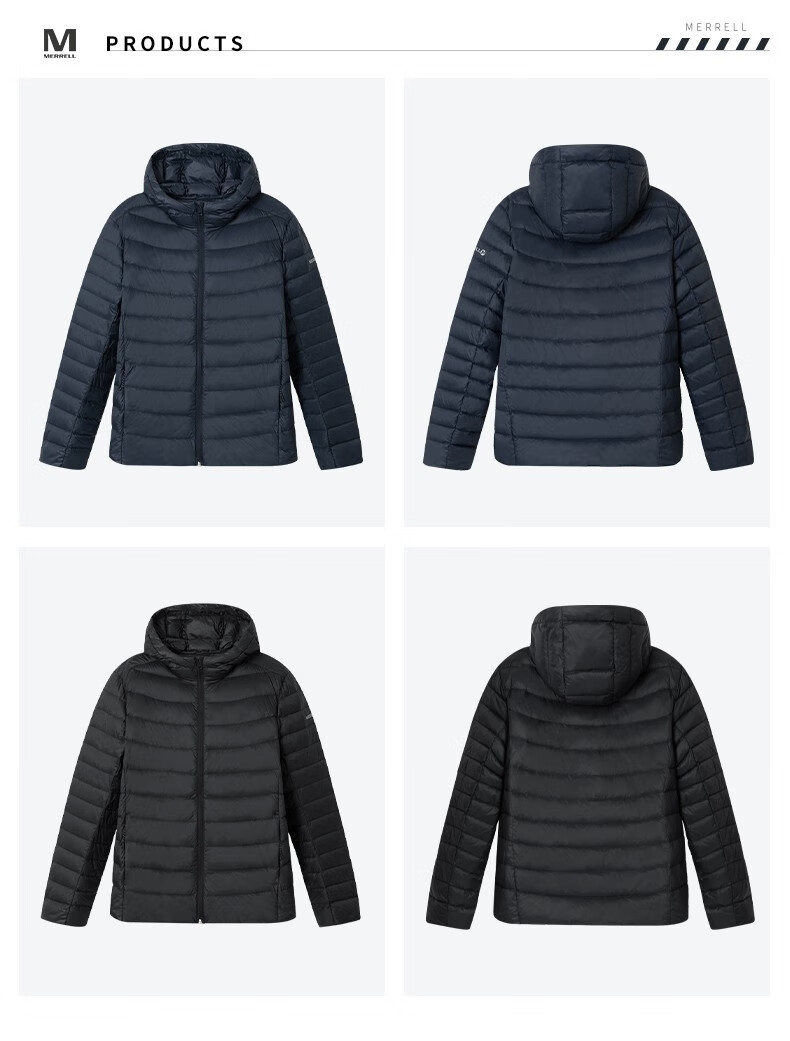 merrell迈乐男女同款经典款式羽绒服轻便舒适保暖压线连帽外套mc