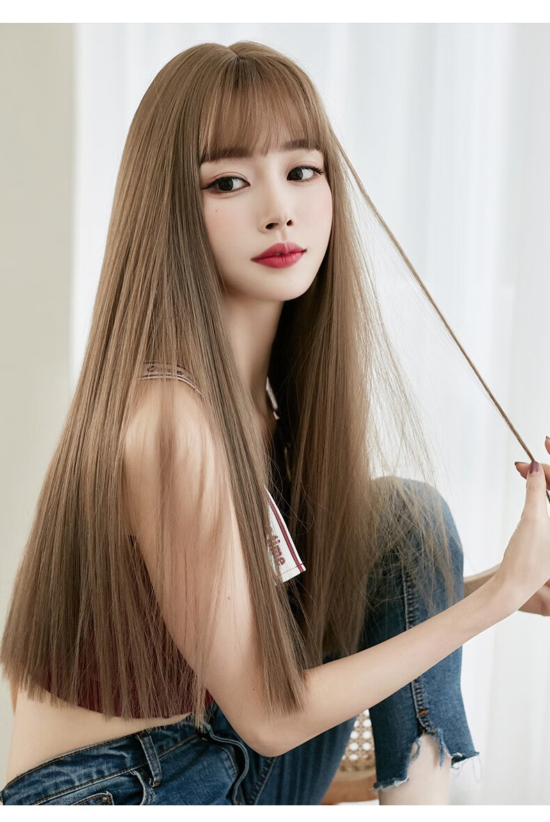 唐妮 假发女长发自然全头套黑长直长直发自然空气刘海头套式网红中