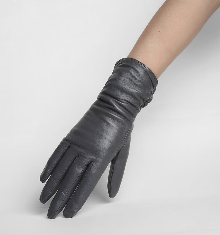 victrnder轻奢品牌真皮手套女冬季保暖加绒山羊皮手套长款修手褶皱薄