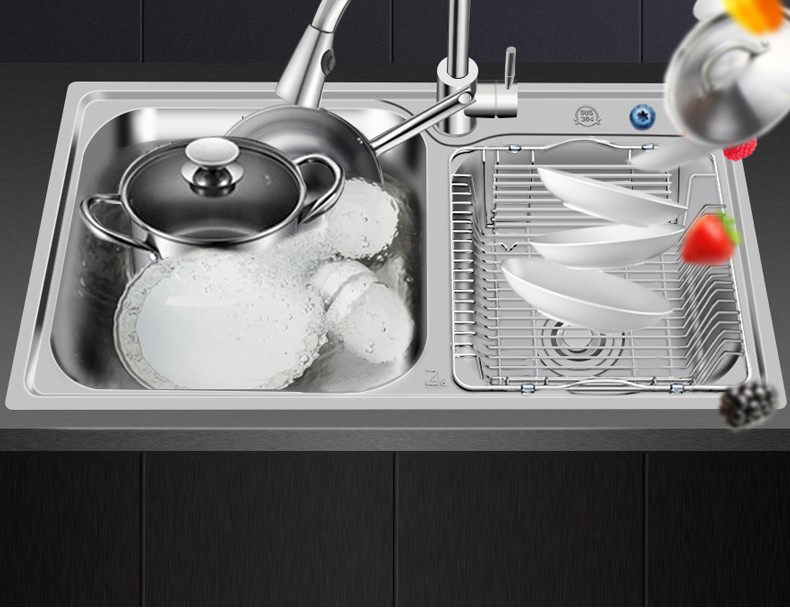 尊驰卫浴水槽双槽304不锈钢加厚厨房洗菜盆洗菜池7540304不锈钢8045