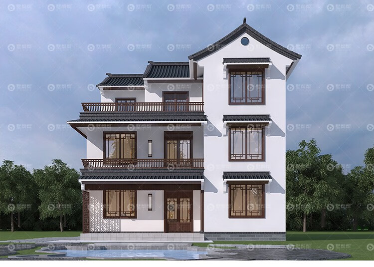 墅帮帮别墅设计图纸三层中式仿古农村自建房房屋建造施工图纸外观效果