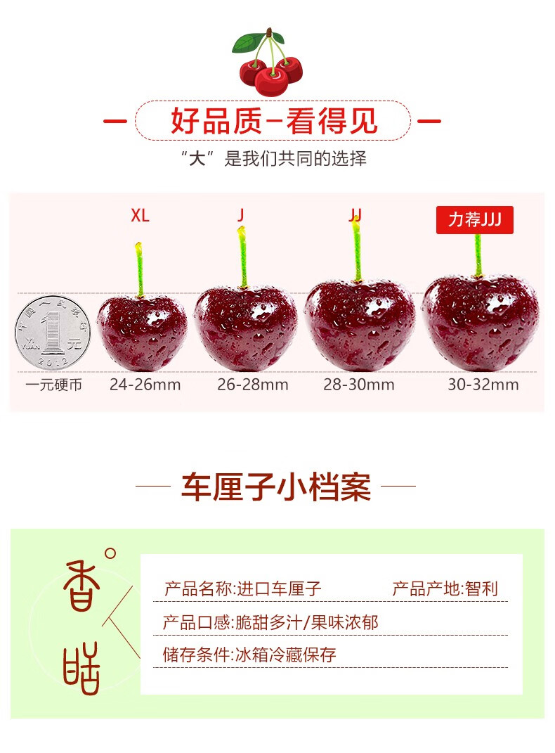 进口智利车厘子礼盒装4j大果新鲜特大樱桃水果黑珍珠孕妇车厘子5斤10