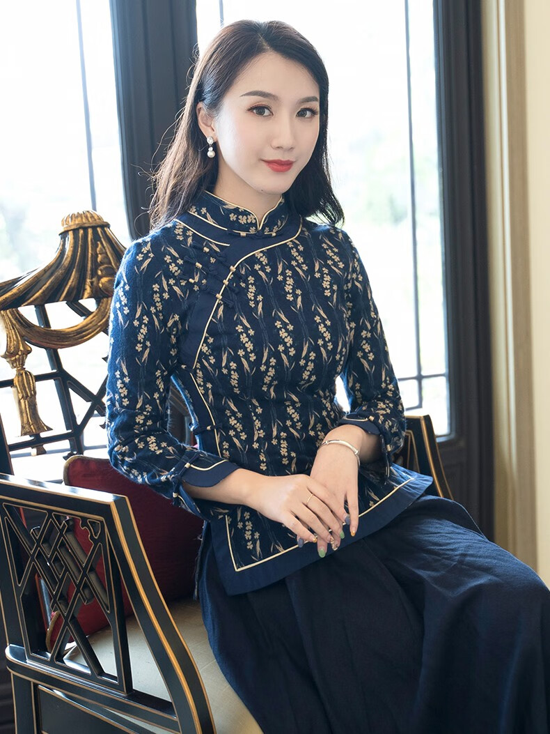 筠雅春季中式唐装上衣半身旗袍复古长袖文艺禅意茶服盘扣中国风女装