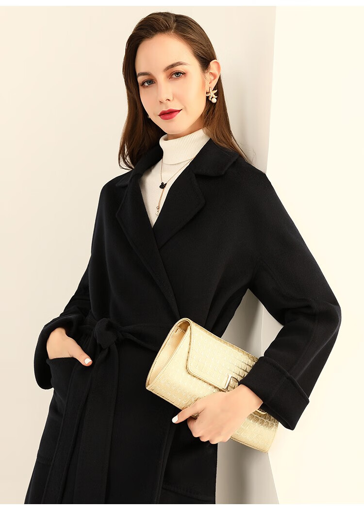 柏玛莎(bomasha)轻奢品牌水波纹羊绒大衣女中长款2021年新款冬季双面