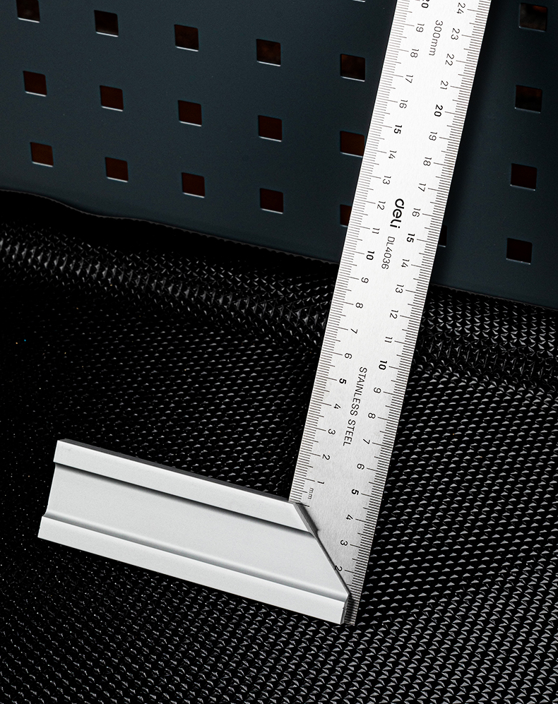 得力deli工具角度尺钢拐尺钢角尺直角尺双刻度角尺90度尺拐尺l型木工