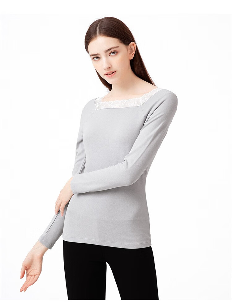 兰卓丽秋衣女暖衣蕾丝花边圆领打底衫加绒加厚长袖秋冬季款保暖上衣