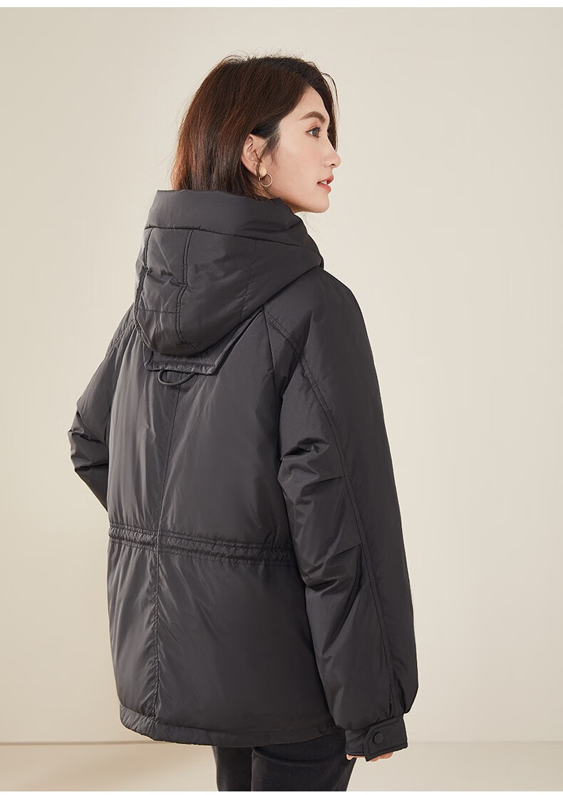 千仞岗羽绒服女短款2021年冬季新款户外抽绳收腰工装连帽加厚外套女