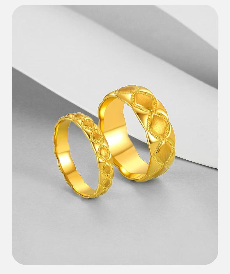 母亲节礼物赛菲尔黄金戒指女款足金9999时尚小香棱格纹男女款情侣对戒