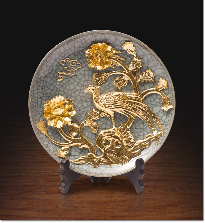 大言山前程似锦哥窑盘摆件厦门漆线雕工艺品新居乔迁公司开业贺喜定制