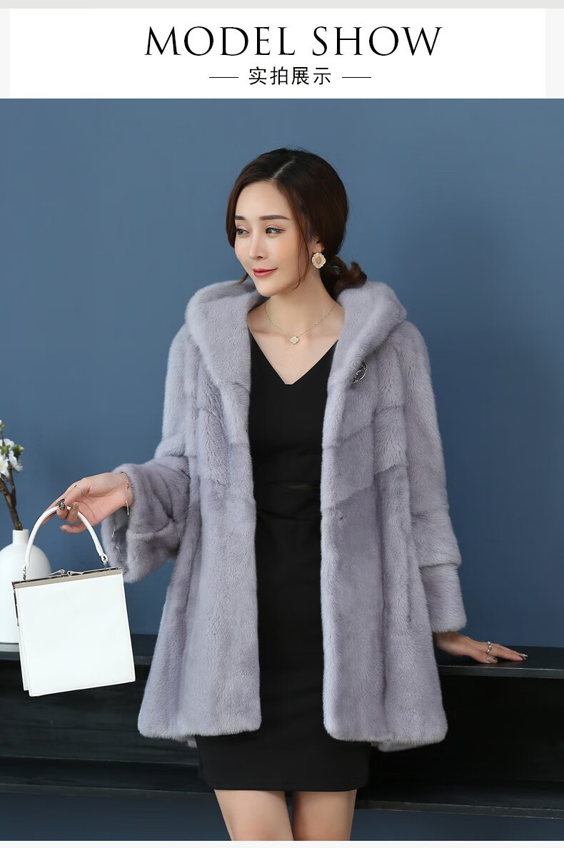 女装貂皮大衣女整貂连帽中长款2021新款水貂毛海宁皮草外套女白色m