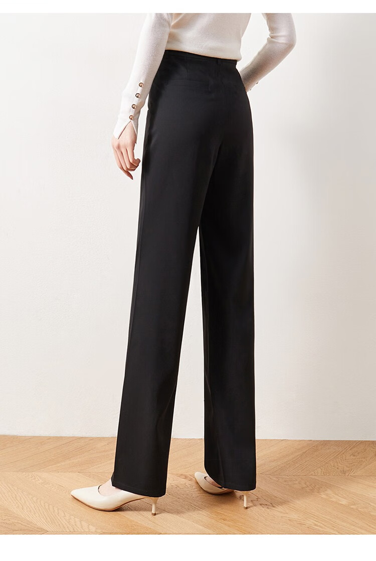 娅丽达女裤黑色直筒裤女宽松直筒拖地雪纺裤2021春新款高腰阔腿裤