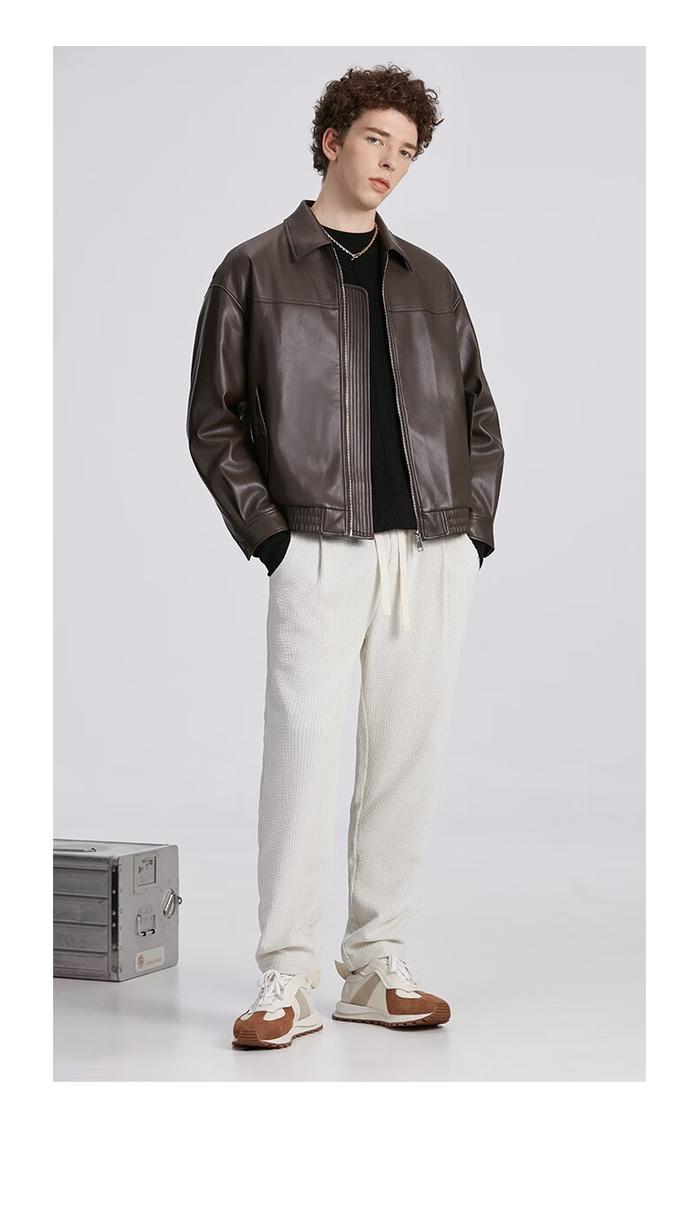 【商城同款】anyview 皮衣夹克男装 复古机车风仿小羊p手感面料皮夹克