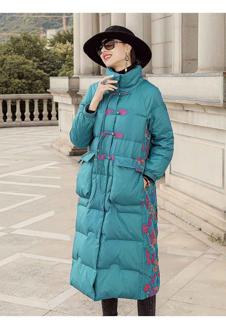 歌珀莱品牌女装重工刺绣羽绒服女2021冬季新款时尚气质白鸭绒绣花中长