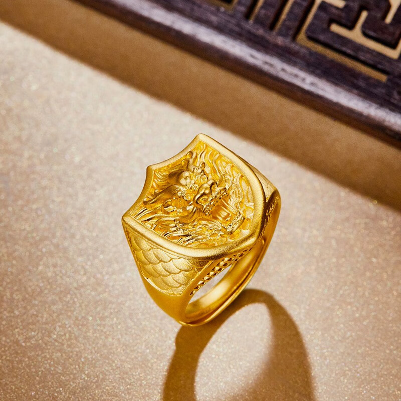 金天地珠宝 传承系列 黄金戒指足金999古法骑士龙头戒指生肖龙大气