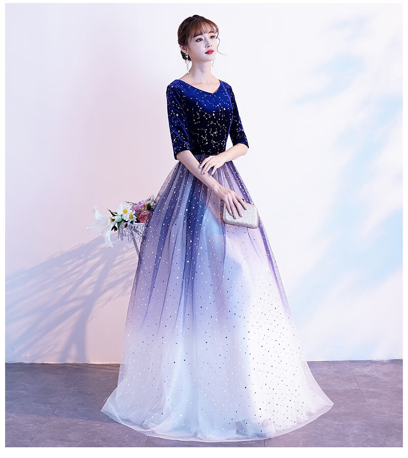 企业年会礼服 新款大合唱团演出服长裙气质指挥服装学生宴会主持人晚