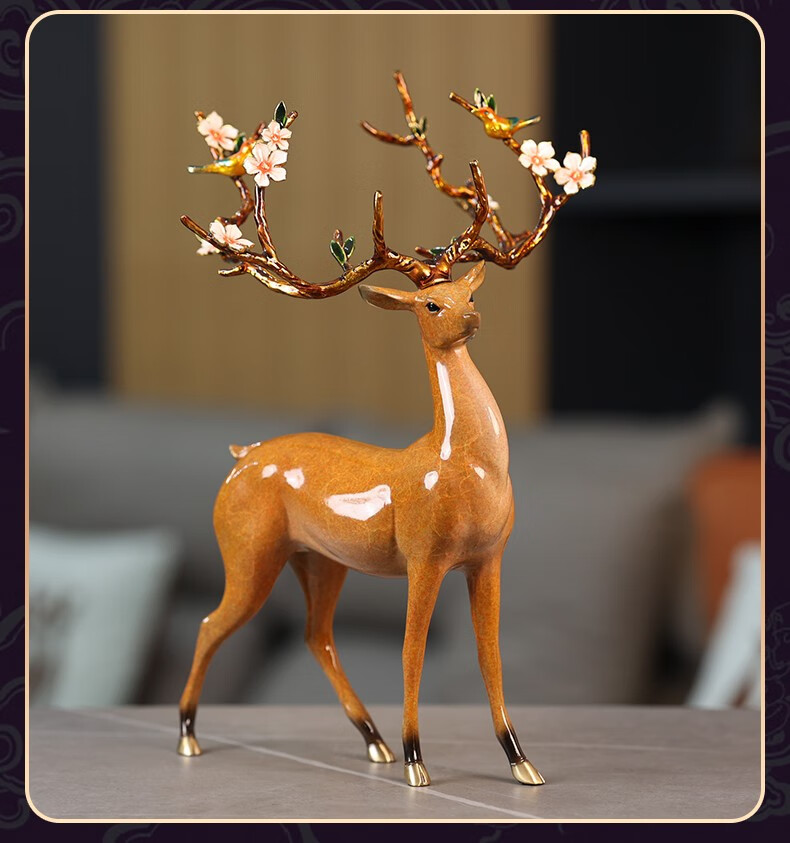 卓正纯铜梅花鹿摆件一对客厅玄关装饰品办公室桌面工艺品开业乔迁礼品