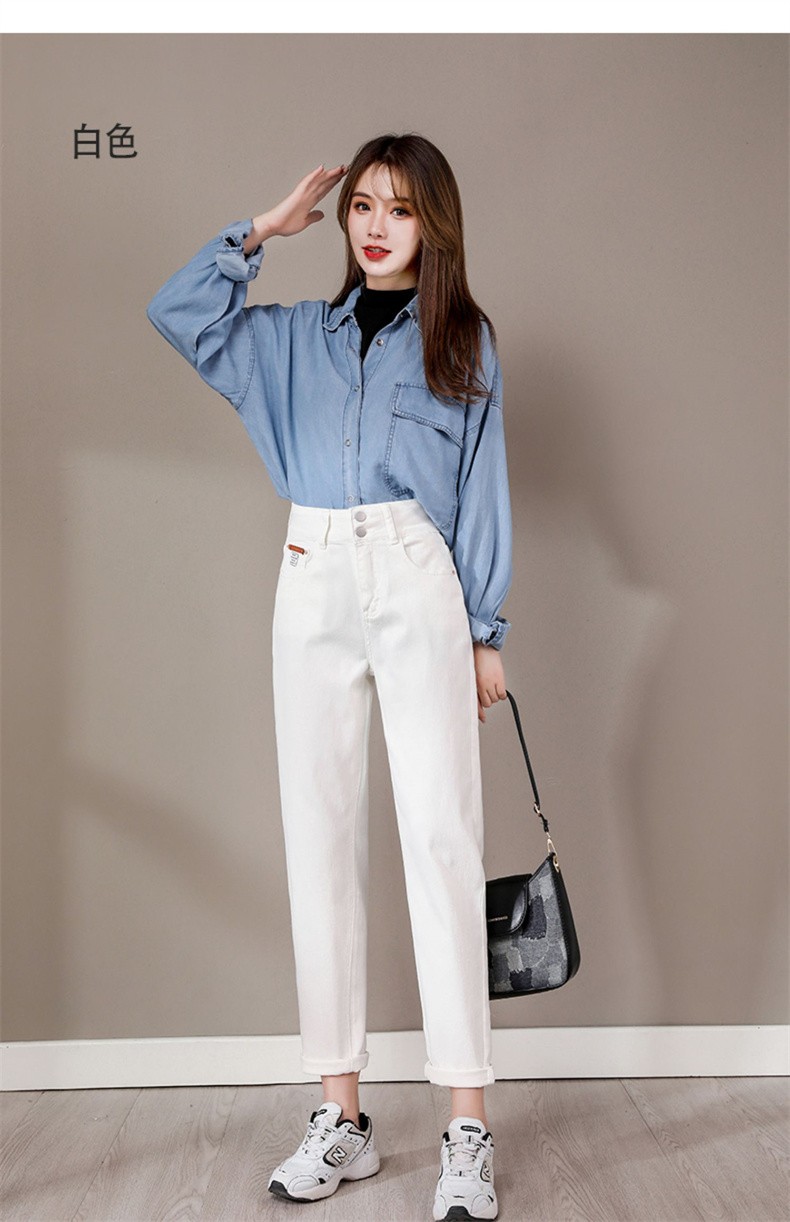 2021年新款白色加绒裤子女冬萝卜百搭时尚加厚哈伦老爹裤白色单款26