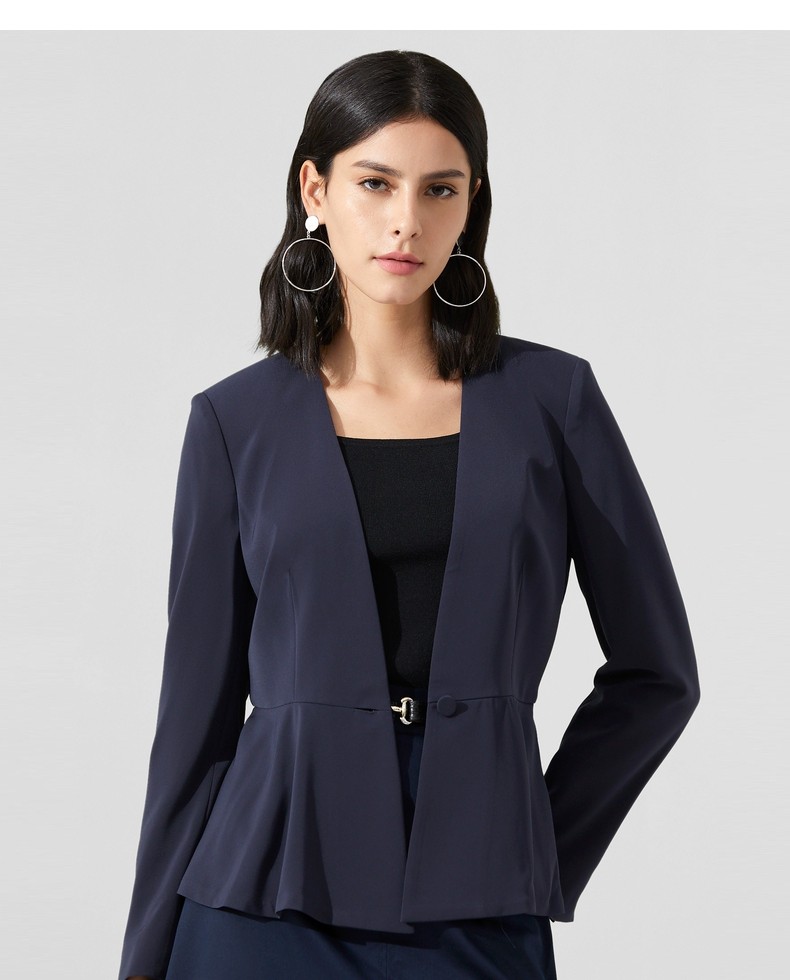 g2000女装夏季新款v领设计感荷叶边下摆优雅气质小西装外套13210202