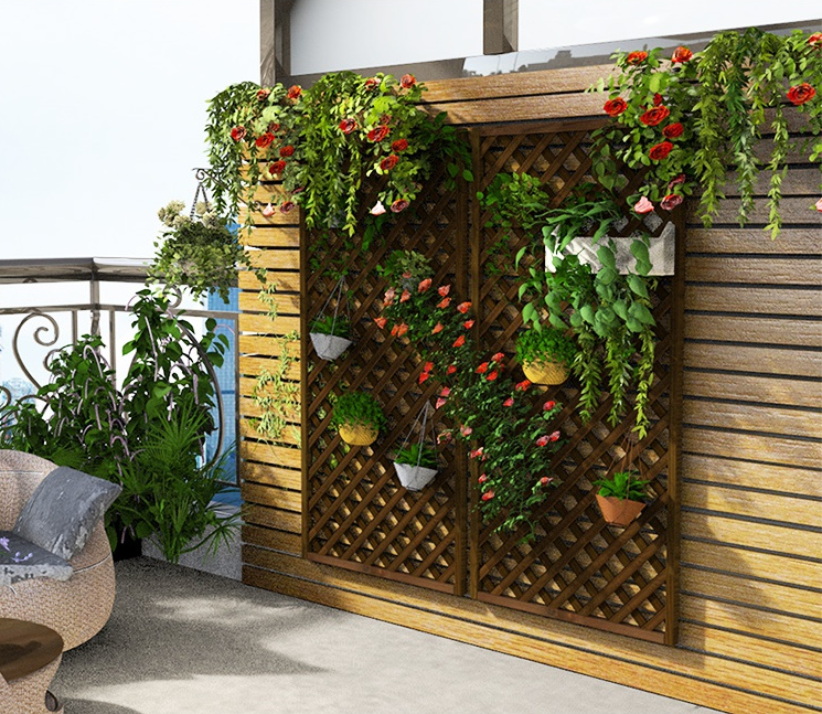 碳化防腐实木栅栏篱笆围栏户外阳台装饰网格屏风隔断爬藤花架如意定制