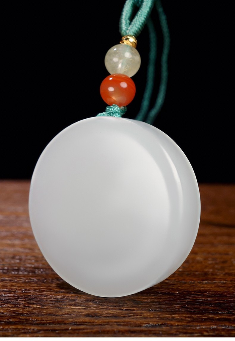 和田玉羊脂白玉平安无事牌吊坠男女圆形玉石无字牌玉坠情侣挂件玉佩