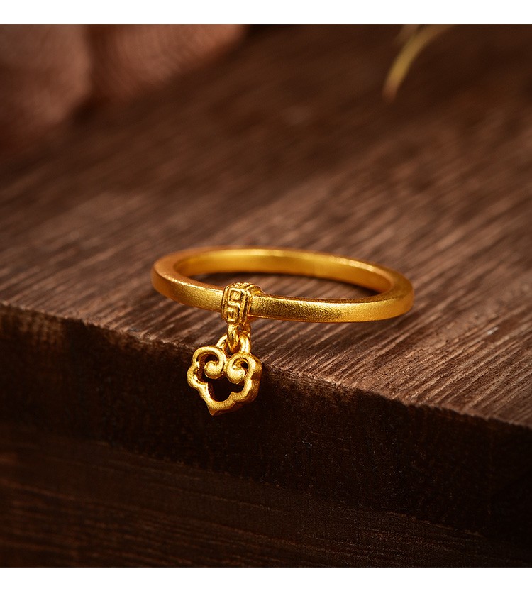 明牌珠宝传家金系列吉时语如意女戒吉祥纹戒足金古法黄金戒指afm0182