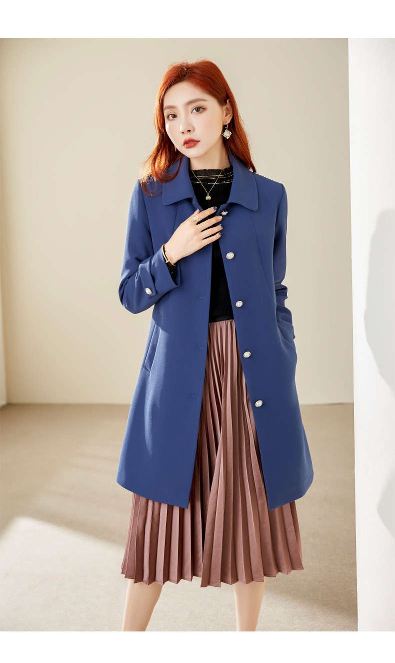 亦朵风衣2022年春秋新款女装蓝色时尚风衣女中长款气质百搭单排扣外套