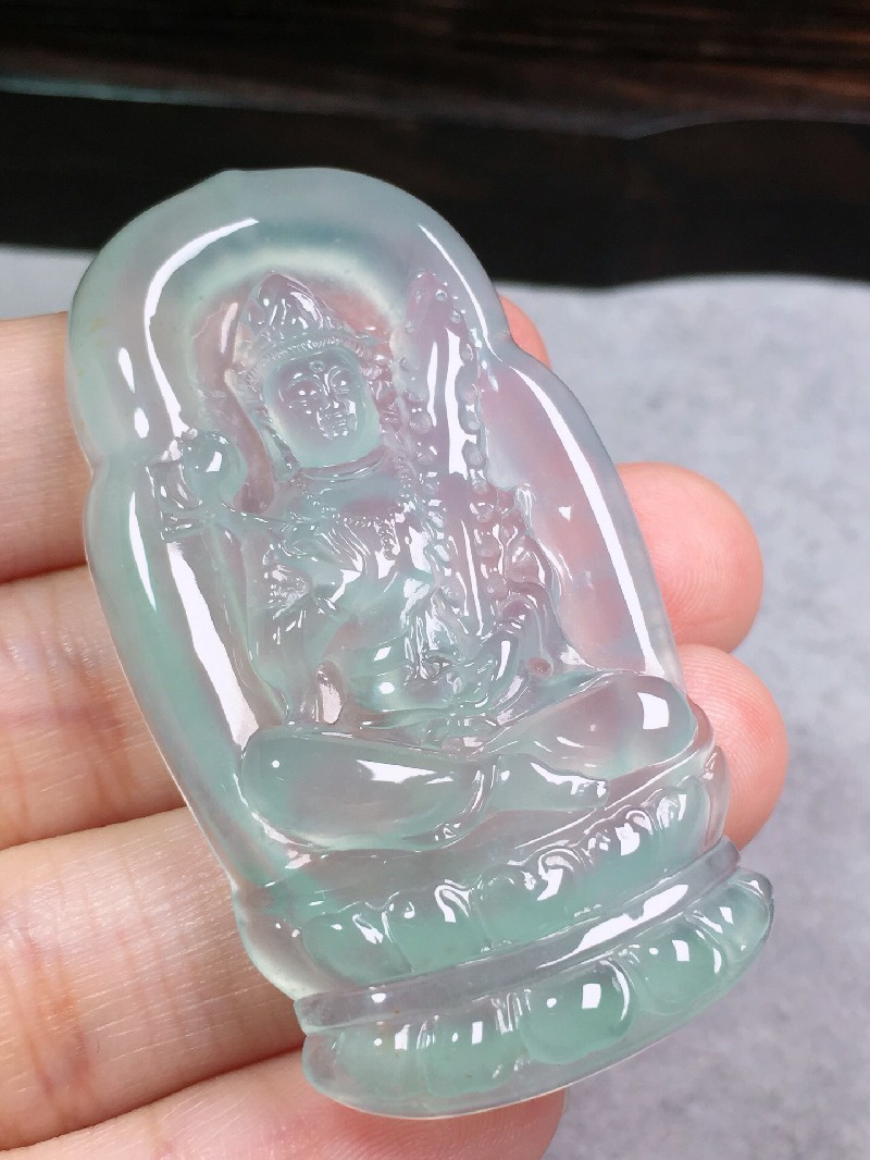 绿翠天成 翡翠冰种虚空藏菩萨吊坠 冰种翡翠缅甸天然a货玉石送礼男女