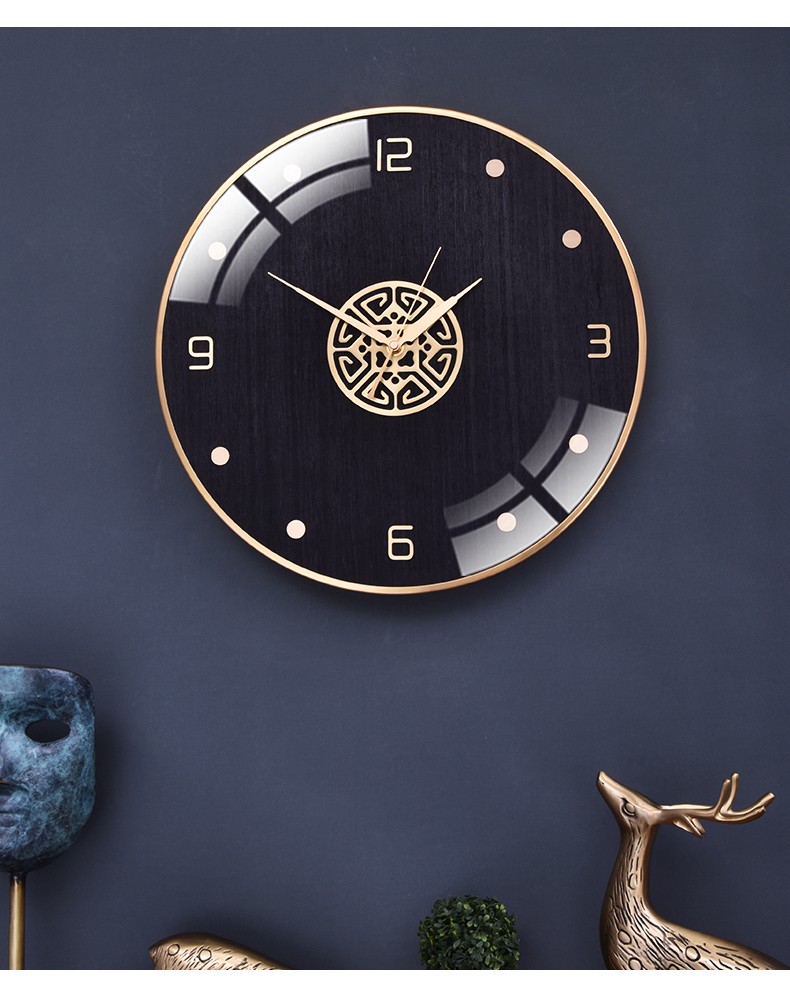 伊弥evemi新中式表创意木质客厅挂钟轻奢现代简约个性挂表时尚石英钟