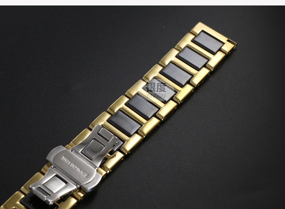 b6系列智能手环男士钢表带实心精钢陶瓷女款手表链蝴蝶扣16mm 玫瑰