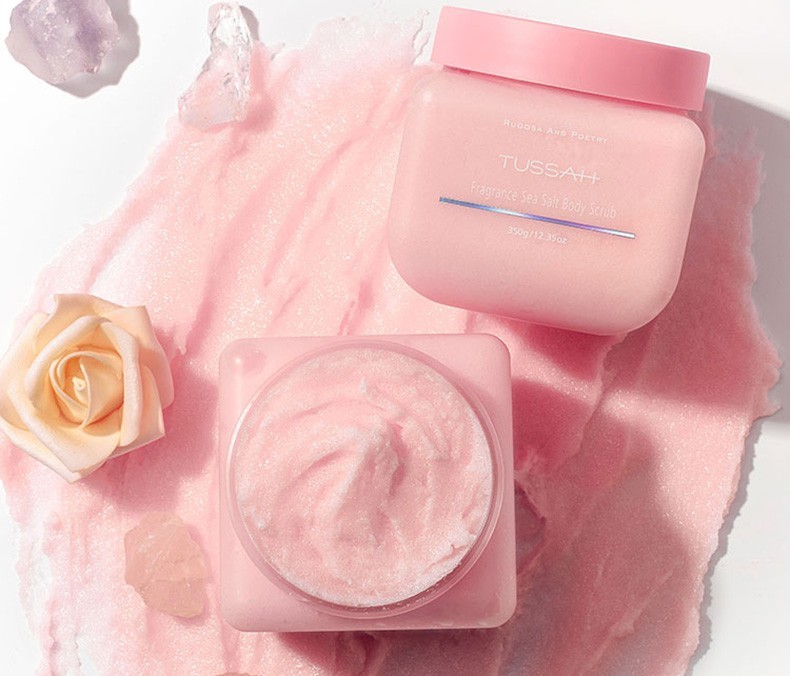 tussah磨砂膏海盐身体磨砂膏保湿光滑护肤去角质沐浴用磨砂膏 玫瑰与