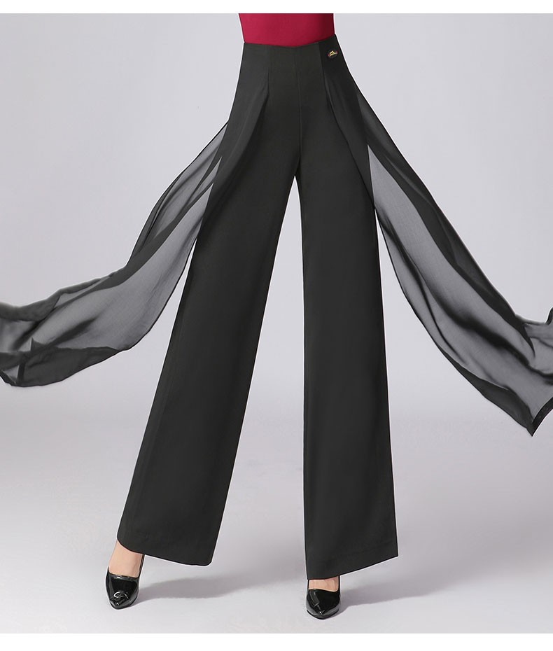 丹宝罗跳舞阔腿裤夏季高腰舞蹈走秀跳广场舞垂感飘逸开叉摩登舞裤二侧