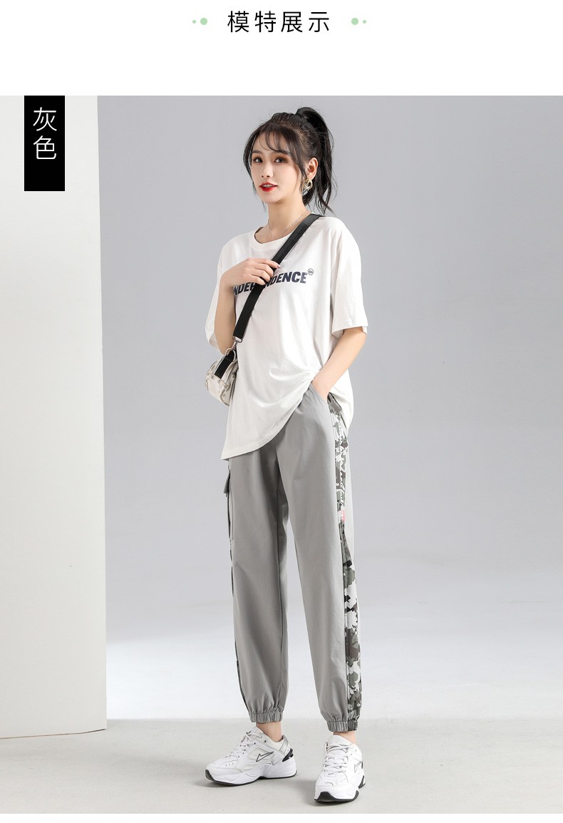 工装裤女夏季薄款2021新款束脚宽松休闲速干哈伦运动卫裤子潮女灰色s