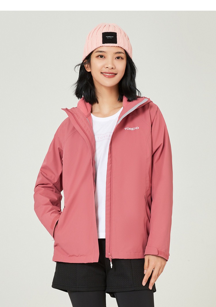 探路者冲锋衣女款秋冬新款套羽绒三合一两件套防水防风登山服加厚外套