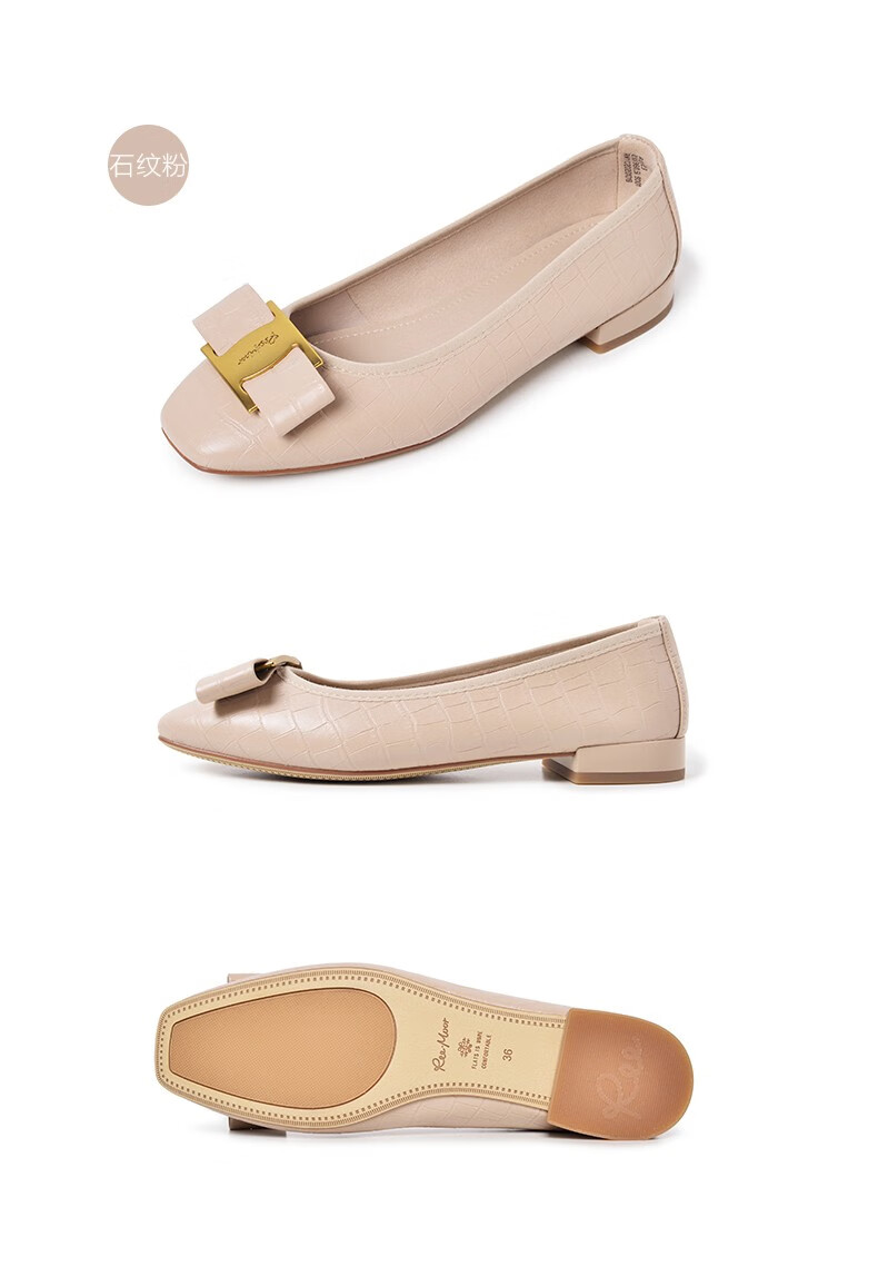 reemoor方扣单鞋女2021新款方头粗跟软底复古百搭妈妈鞋睿慕女鞋石纹