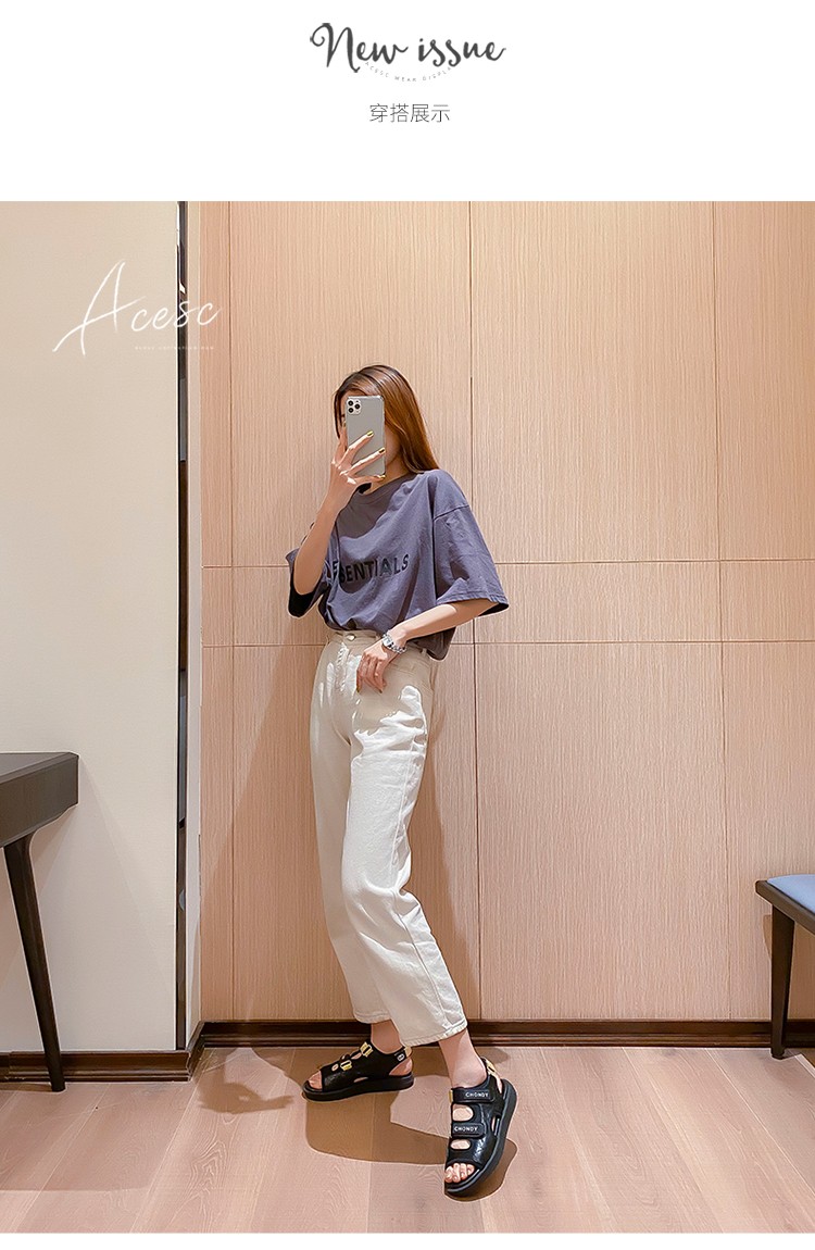 艾斯臣夏季新款运动沙滩凉鞋女魔术贴厚底松糕百搭潮流女鞋白灰色35