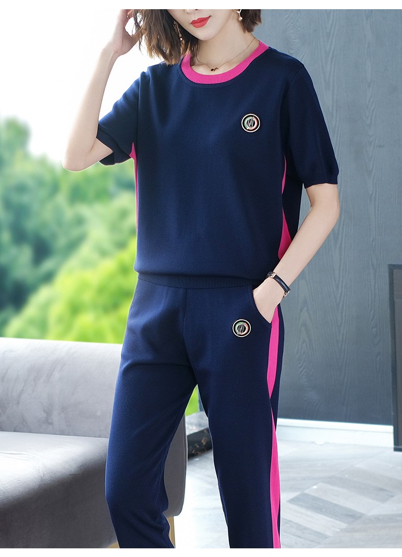 okoj品牌运动套装女夏短袖高端大码女装薄款冰丝运动服休闲套装洋气