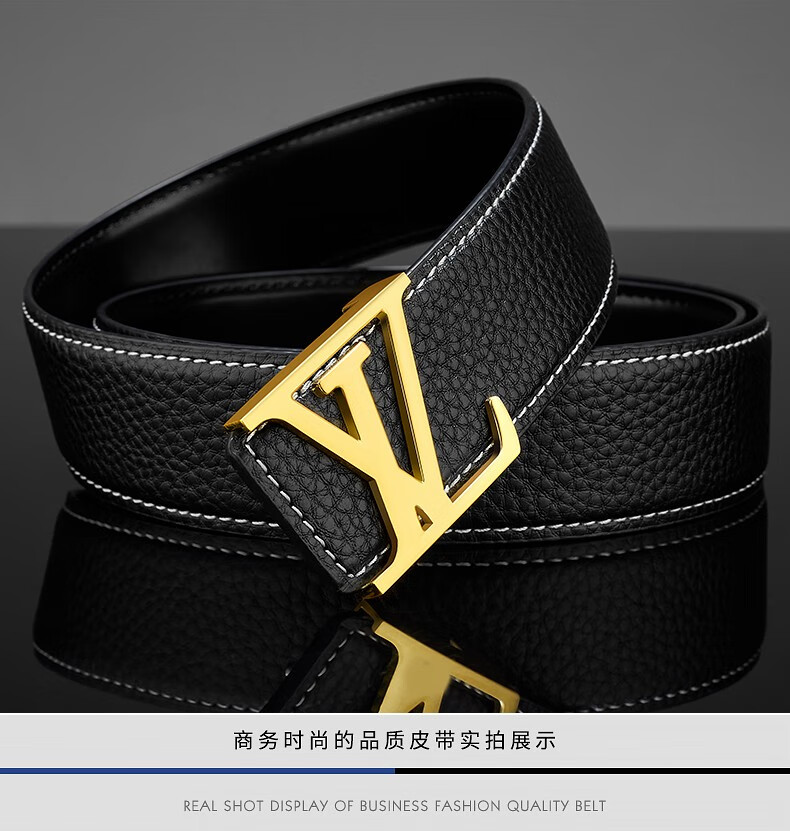 博迈伦品牌皮带男真皮头层牛皮平滑扣内穿奢侈品男士腰带格子纹休闲