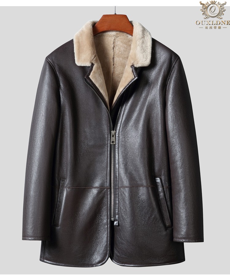 男装真皮皮衣男士冬季新款高档原生态皮毛一体皮草大衣男士修身皮夹克