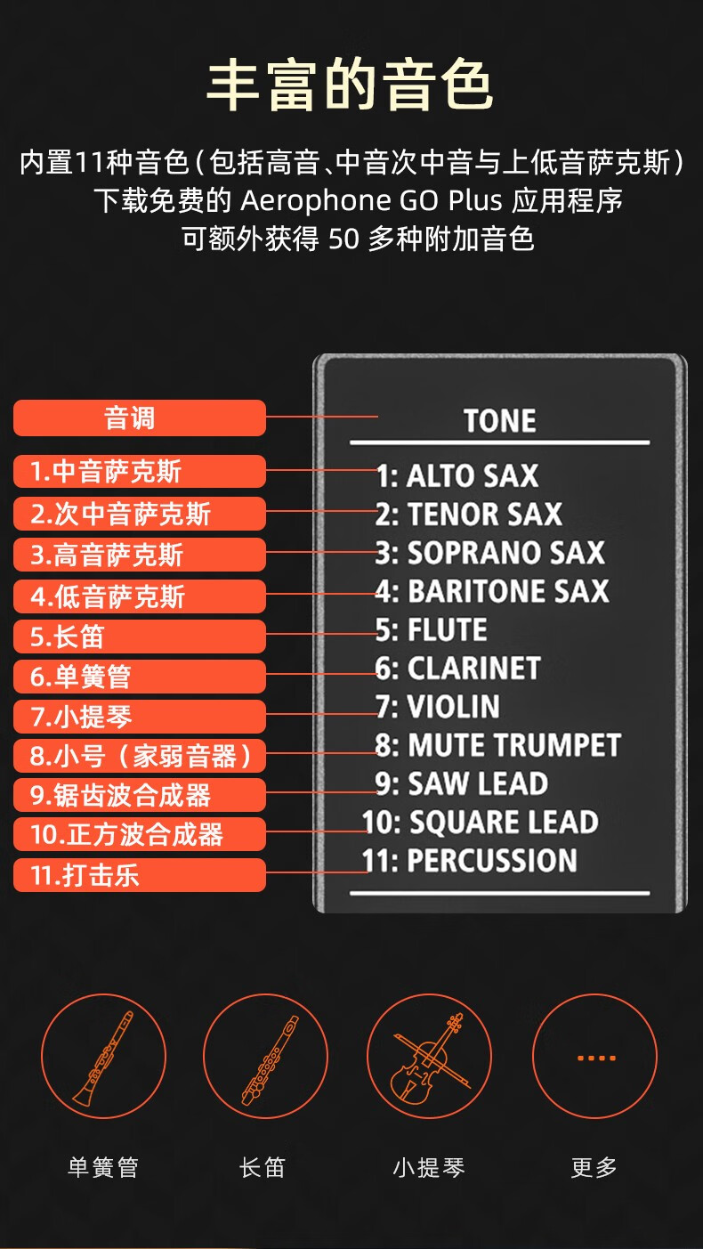 罗兰(roland)ae-10电吹管 初学者电萨克斯 自带音源扬声器 电子管吹奏