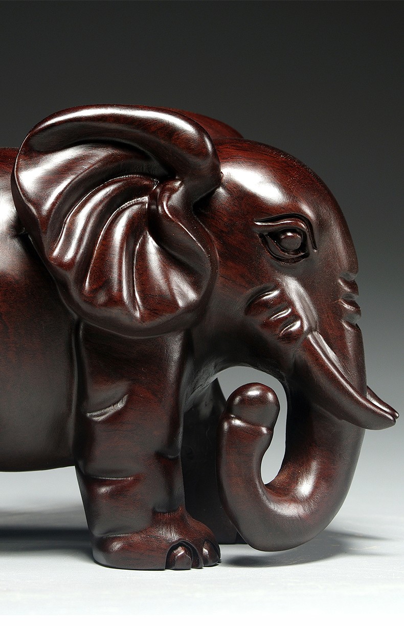 艺永轩黑檀木雕如意大象摆件家居玄关店铺董事长总经理办公室桌面木象