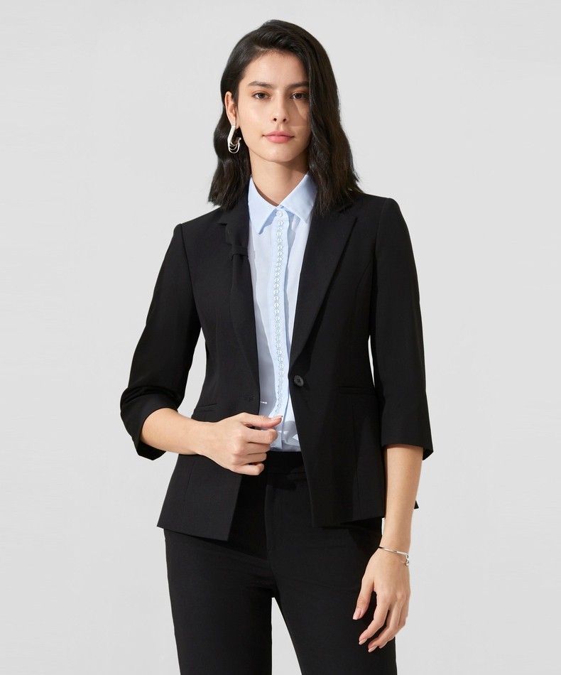 g2000女装21年新品商务休闲西服九分袖设计感不规则领边设计小西装