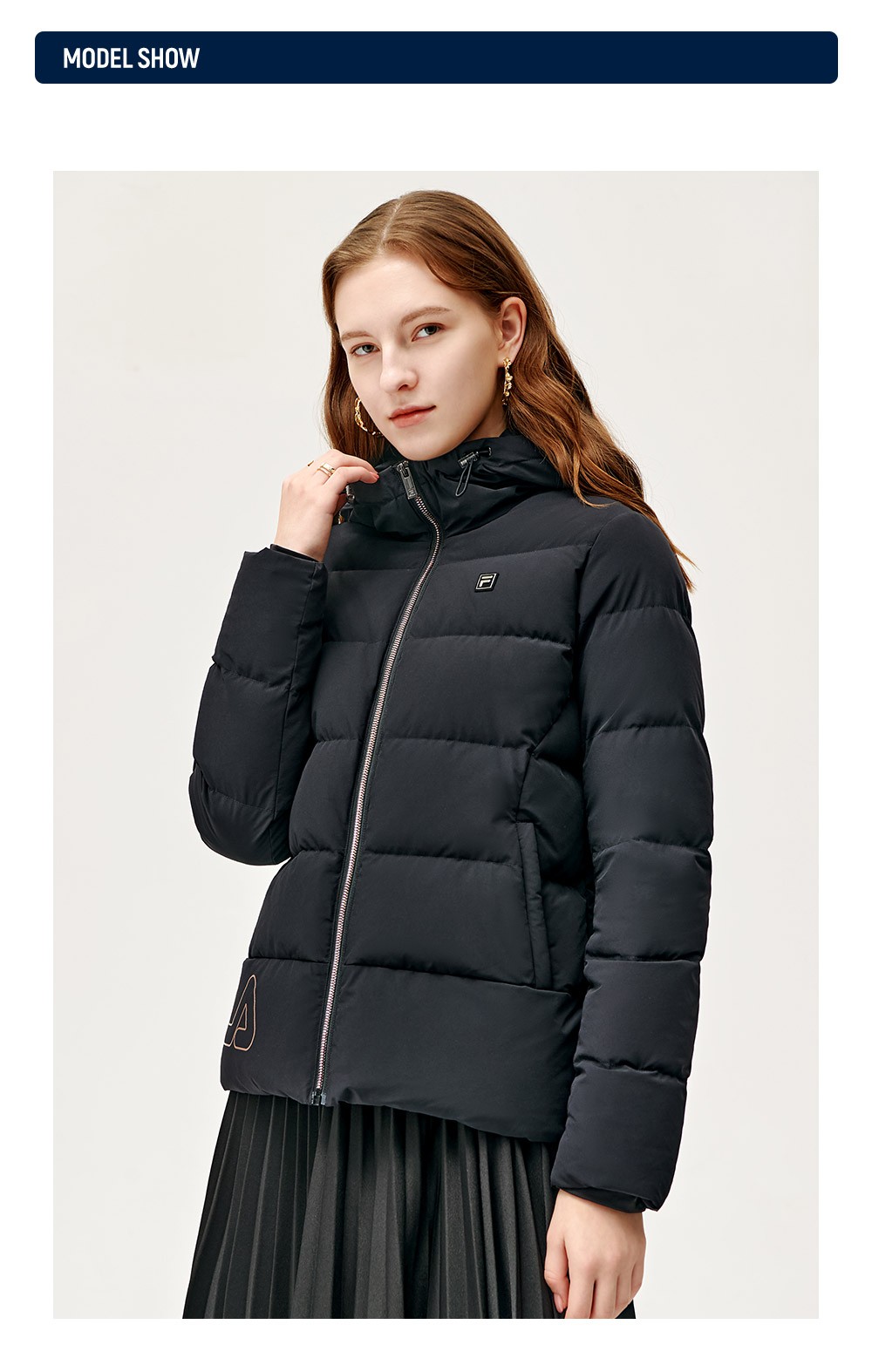 fila斐乐女装羽绒服官方2021冬季长袖时尚外套连帽字母印花高充绒量
